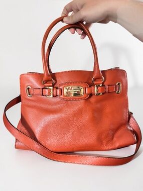 Michael Kors Hamilton Orange Leather Satchel Crossbody Bag